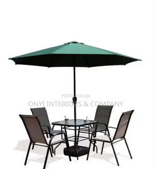 Outdoor Furniture Set of Table and 4 Chairs With Umbrella