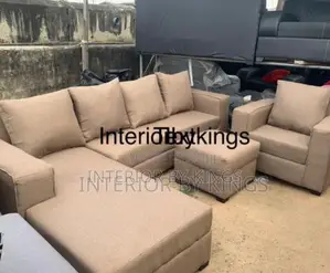 L-Shaped Fabric Sofa+Single Ottoman Can Be Made in Colors