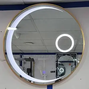 Gold Frame Round Half Moon Design Bathroom Mirror