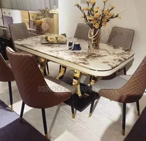 Ring Leg Dining Table Mable Top, With 6 Seaters