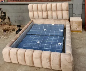 4 and Half by 6 Brown Fabric Bubble Bed With 1 Bedside