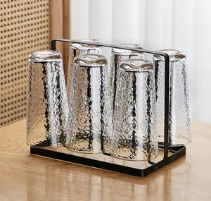 6 Piece Pattern Glass Cup With Cup Holder