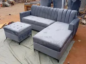 L-Shaped Fabric Sofa + Ottoman Can Be Made in Colors
