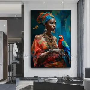 A Woman Painting With Parrot