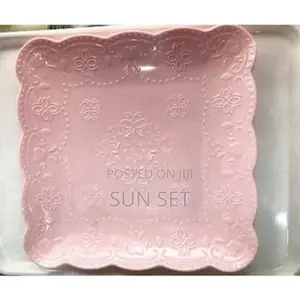 Flat Ceramic Unbreakable Plates- Pink-Set of 6