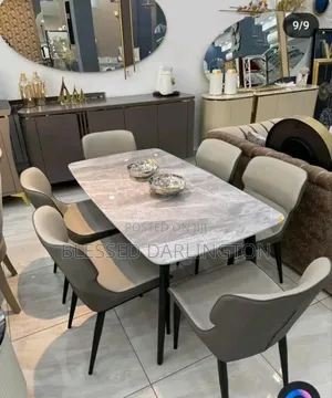 Quality Flat Top Marble Dining Table With Six Chairs