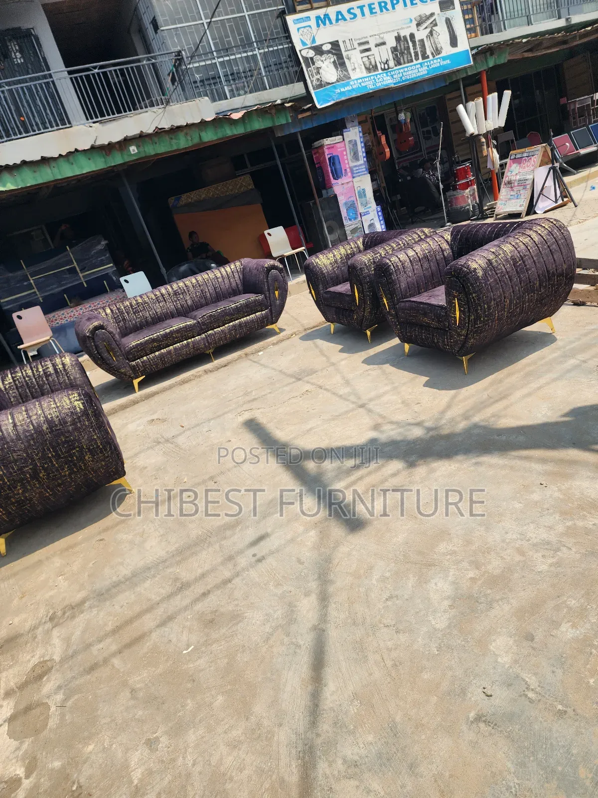 Set of Black Coloured Fabric Sofa.