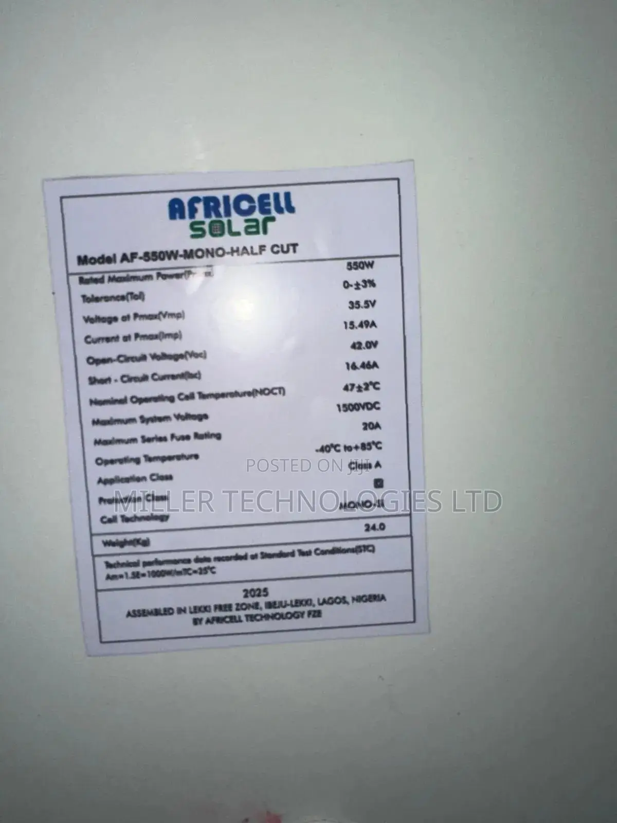 Africell 550w New Solar Panel