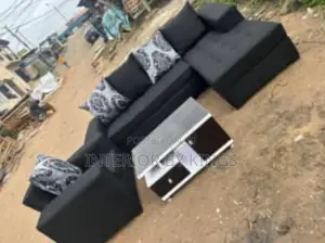 Modern L-Shaped Fabric Sofa +Center Table Can Come in Color