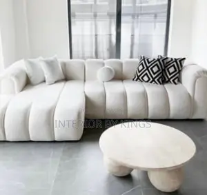 L-Shaped Custom Made Sofa +Wood Ball Table Can Come in Color