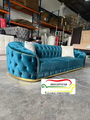 Elegant Royal Blue Velvet Sofa With Gold Trim