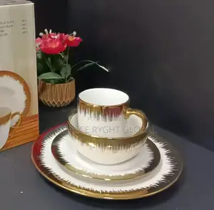 16pcs Ceramic White Plate With Gold Rim