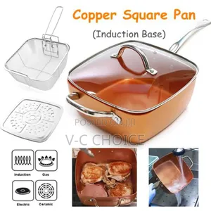 Non-stick Pan Copper Square Pan 'chef Glass Lid Fry Basket