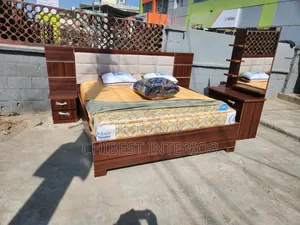 Wooden 6by6 Bed Frame With Dressing Mirror and Cupboards