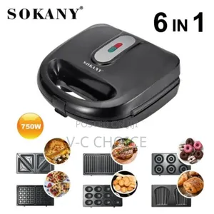 Electric Waffle Maker 6 In1 Grill Sandwich Cake Donut Walnut