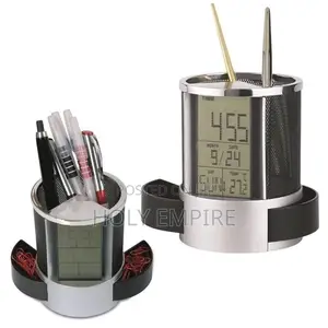 Office LCD Alarm Clock Time Temperature Display Pen Pencil
