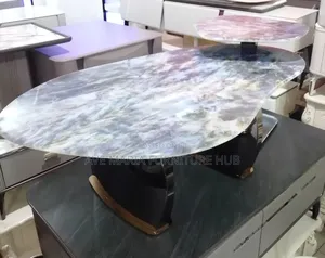 Set of Marble Center Table and 2 Side Stools.