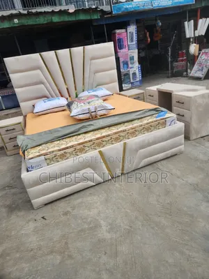 6by6 Set of Padded Bed With Dresser and Side Cupboards