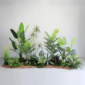 Office Landscaping Design With Brown Stone And Green Moss