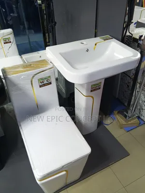 Gold And White Toilet Seat With Basin