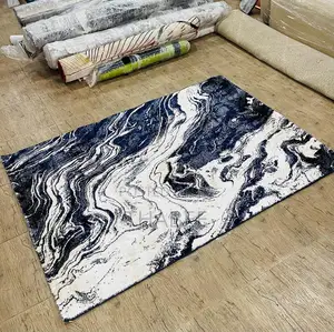 4x6 Feet Navy Blue Cream Turkish Center Rug