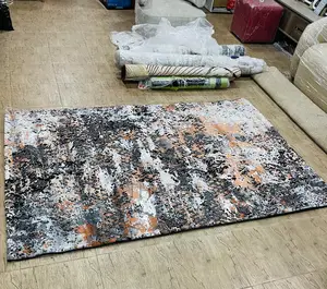 5x7 Multi Grey Black Cream Burnt Orange Turkish Center Rug.