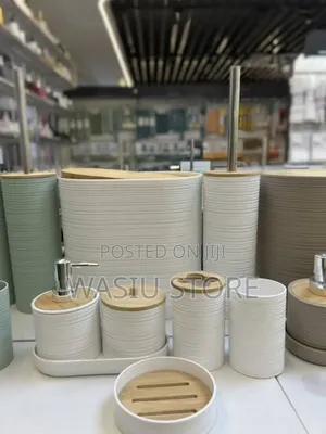 8-Piece Luxury Bamboo Plastic Bathroom Accessories Set