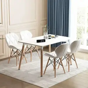 Rectangular Wooden Leg Dining Table + 4 Leather Top Chairs