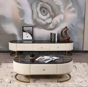 Executive Center Table and Tv Stand Binded With Leather.
