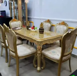 Set of Wooden Top Royal Dining Table By6 Chairs.