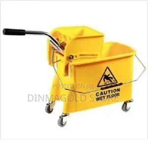 Plastic Mop Bucket Wringer With Caution Signage