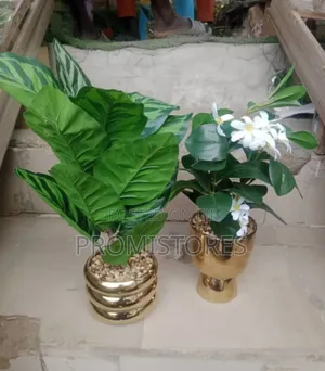 Tabletop Artificial Gold Stand With Colourful Flowers