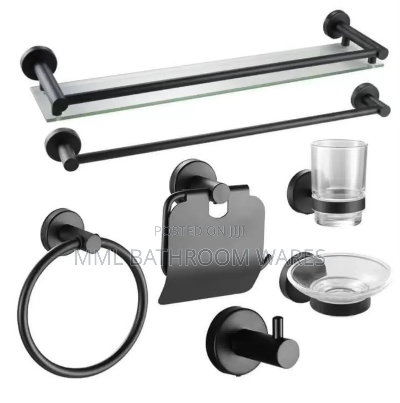 7 in 1 Black Complete Bathroom Accessories Set