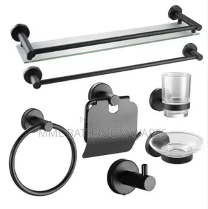 7 in 1 Black Complete Bathroom Accessories Set