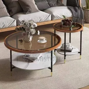 2in1 Living Room Table Set (Top Glass and Faux Marble Down)
