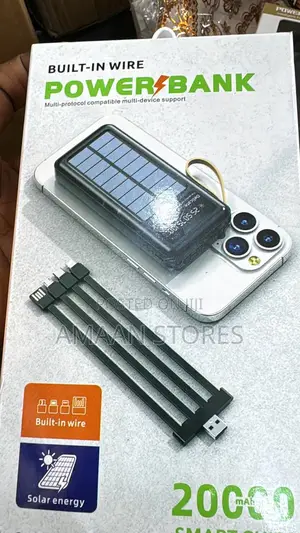 Solar Power Bank 20000mah – Built-in Wire, Fast Charge