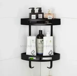 Wall-Mounted, Stainless Steel Bathroom Corner Shelf Black