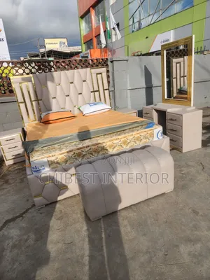 Luxury Leather Bed Stand With Dresser, Cupboards, Footrest