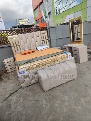 Six by Six Leather Cream Coloured Padded Bed.