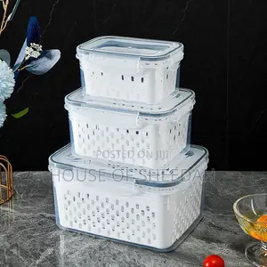 3pcs Kitchen Food Sealed Drain Plastic Storage Box With Lid.