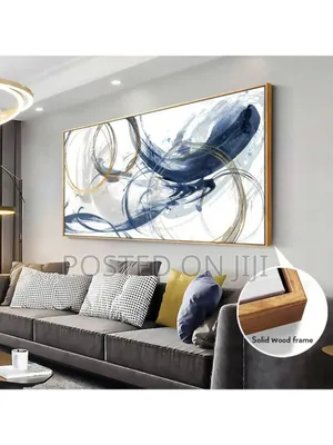 White, Navy Blue and Touch of Brown Abstract Painting