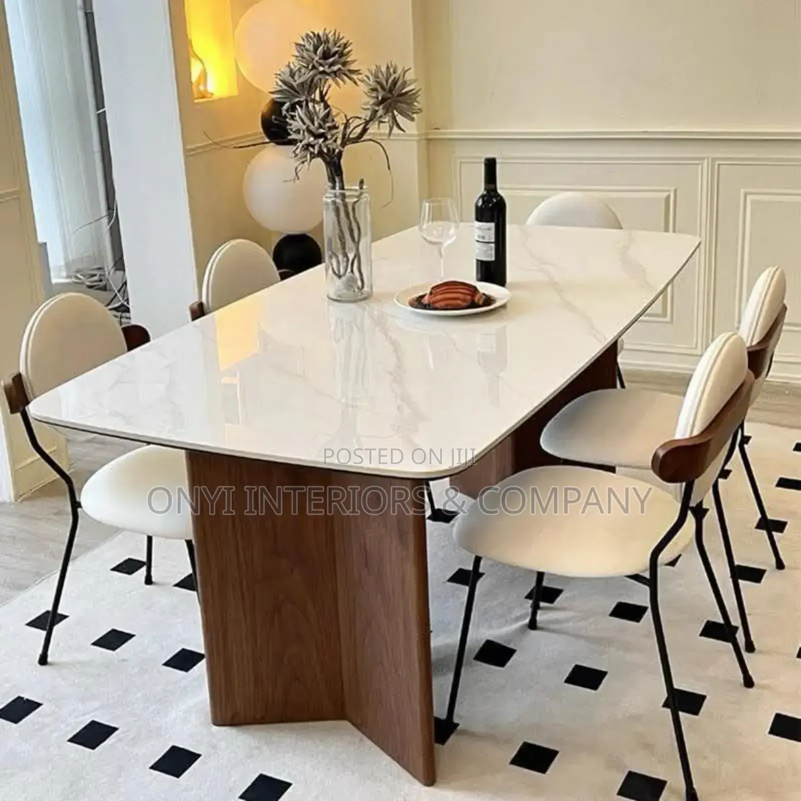 Unique Home Marble Dining Table With 6 Solid Chairs