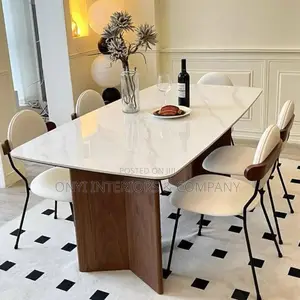 Unique Home Marble Dining Table With 6 Solid Chairs