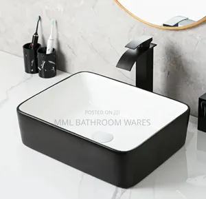 Ceramic Sink - Rectangular White and Black Countertop Basin
