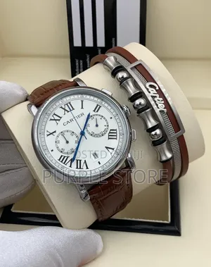Cartier Chronograph Watch and-Bracelet - Brown-Leather