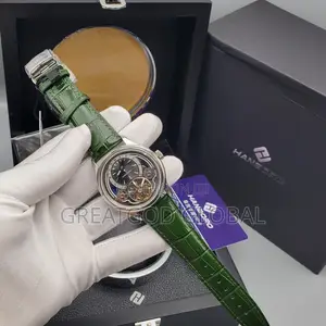 Luxury Hanboro Leather Automatic Wristwatch With Green Strap