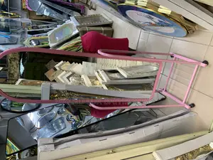 Pink Metal Framed Full-Length Standing Mirror With Bottom