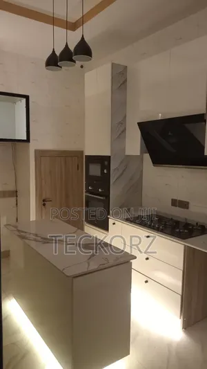 Kitchen Cabinet With Glazzed Lighted Tall Unit