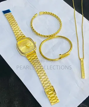 Women Gift Set (Gold Wristwatch, Necklace and Bracelets)