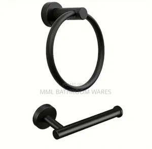 Black Tissue Holder and Stainless Steel Towel Ring Combo